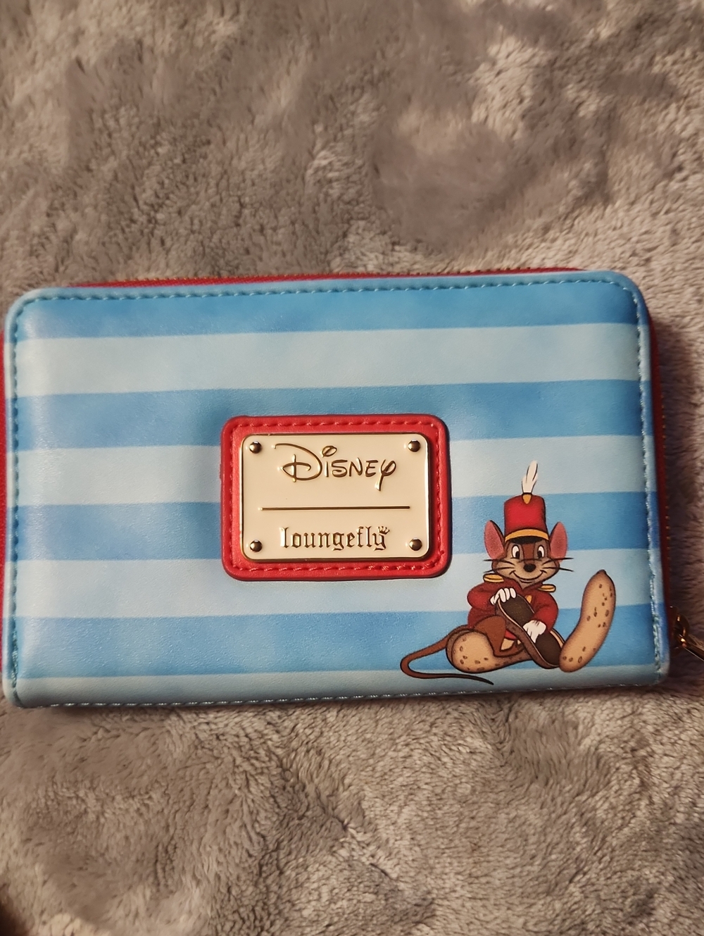 Loungefly Blue Striped Dumbo Timothy Q. Mouse Wallet with Red Trim